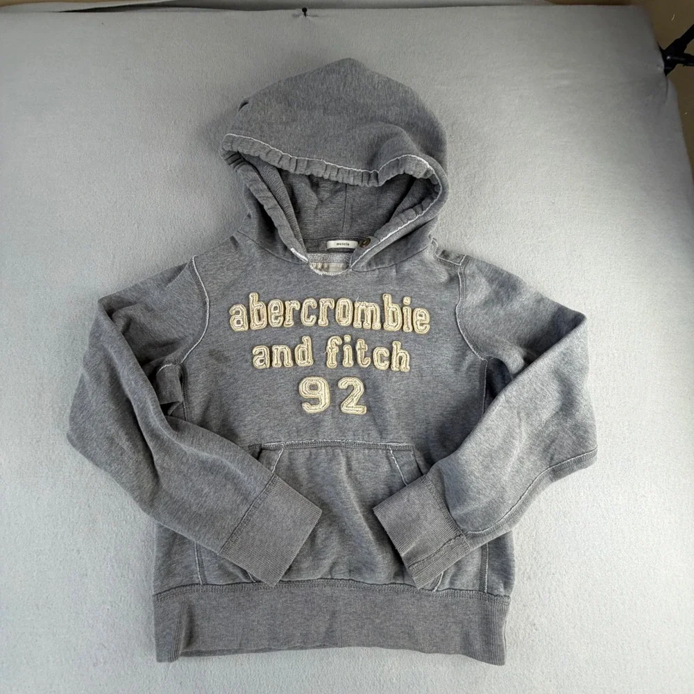 Abercrombie and Fitch 92 Grey Pullover Hoodie Vintage Y2K Streetwear Boys Large